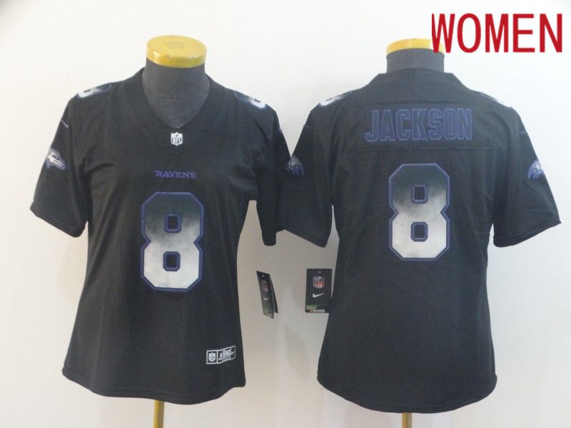 Women Baltimore Ravens 8 Jackson Nike Teams Black Smoke Fashion Limited NFL Jerseys